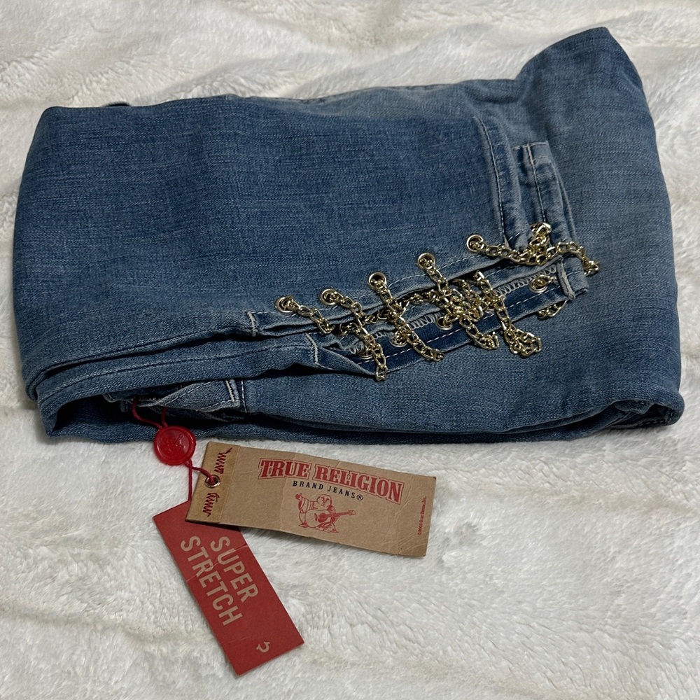 True Religion Women's Jeans with Gold Chain Detail